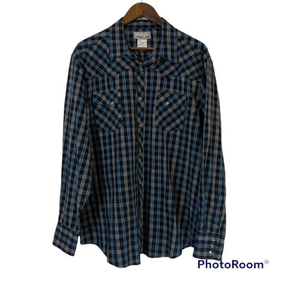 Wrangler Other - Wrangler Black and Blue Plaid Pearl Snap Western Shirt Men's Size XL